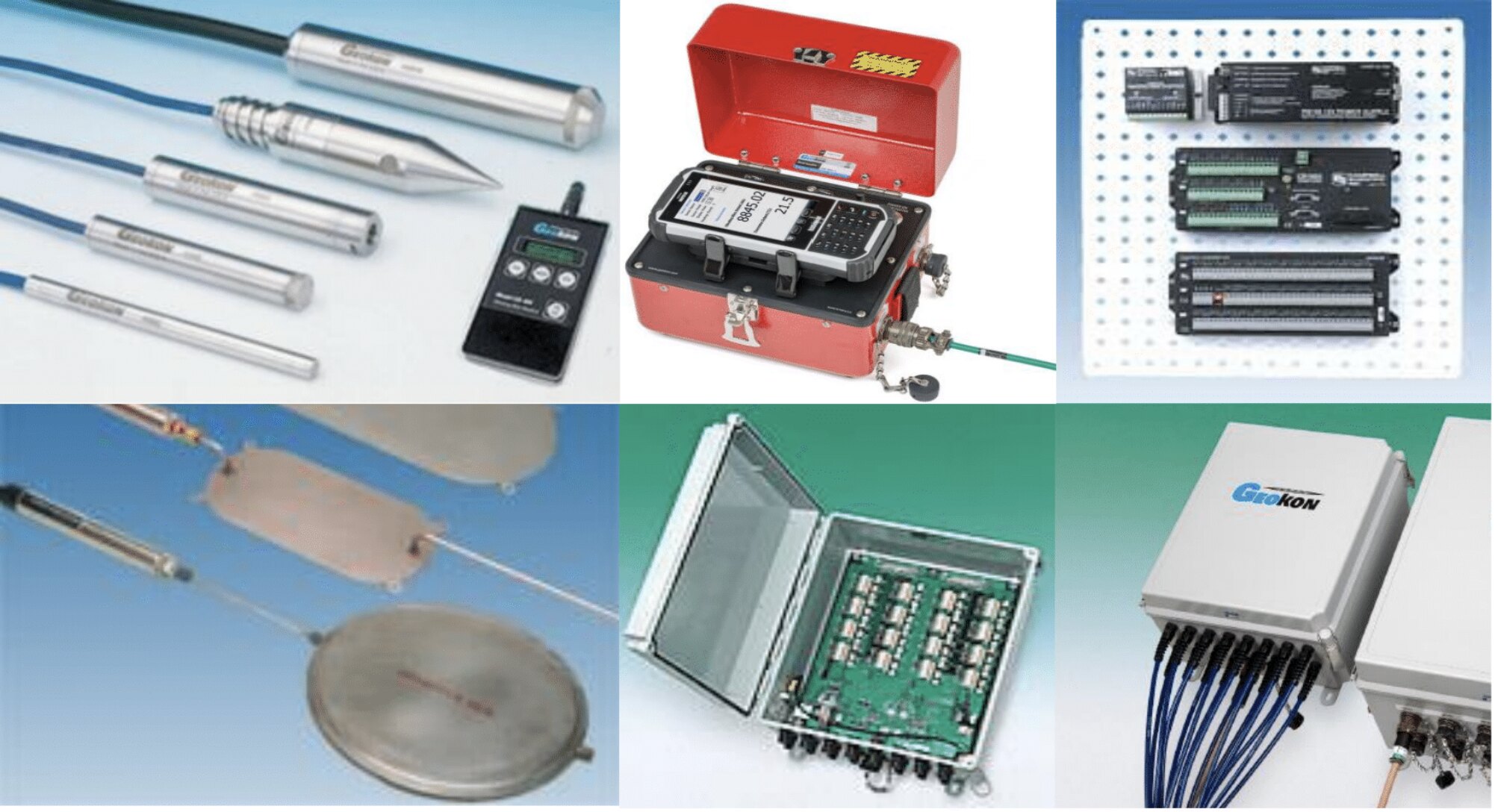 Vibrating-wire piezometers, settlement plates, readouts, dataloggers and multiplexers